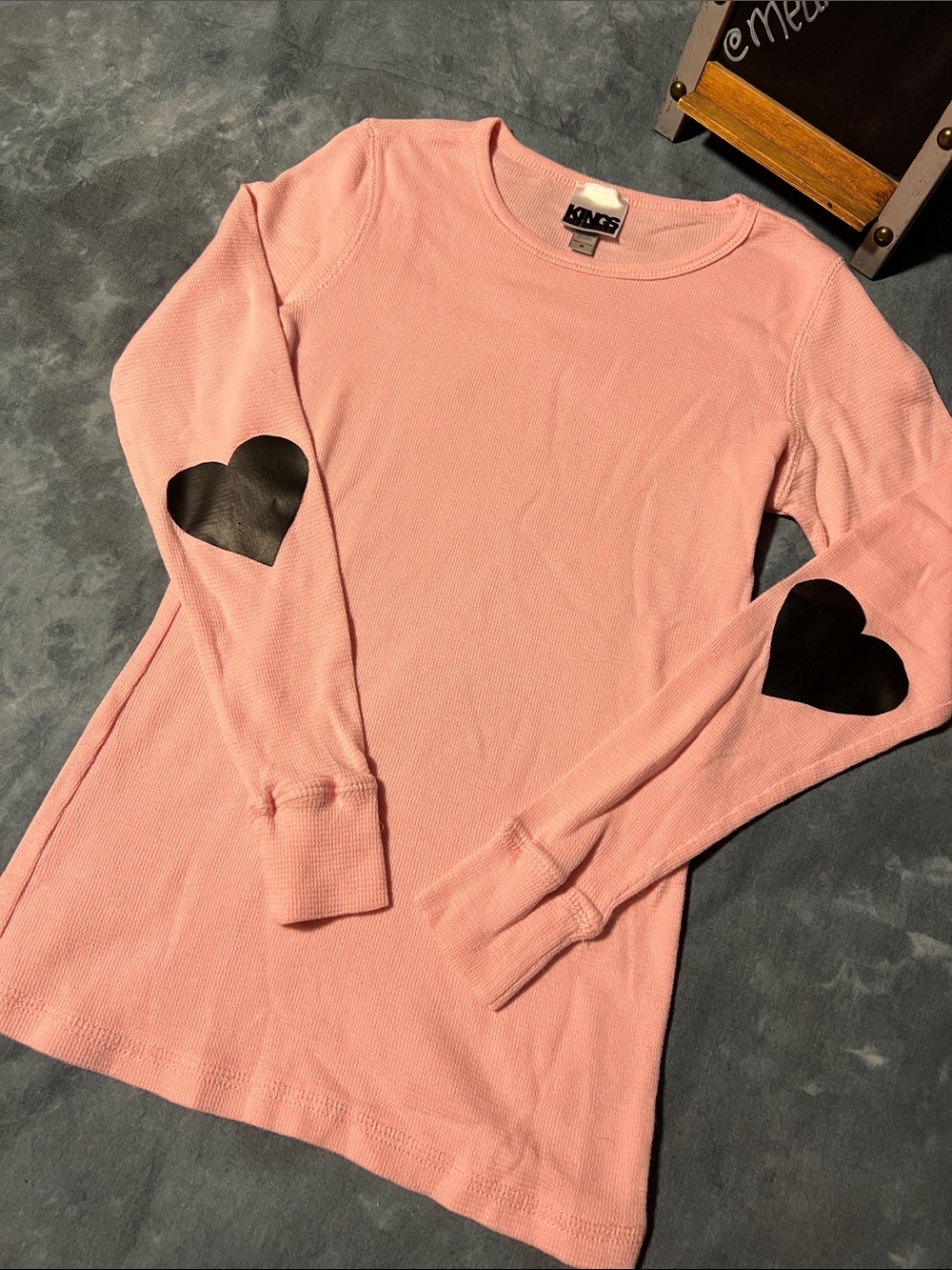 Kings of Cole Distressed Thermal Long Sleeve with Heart Elbow Patches size M